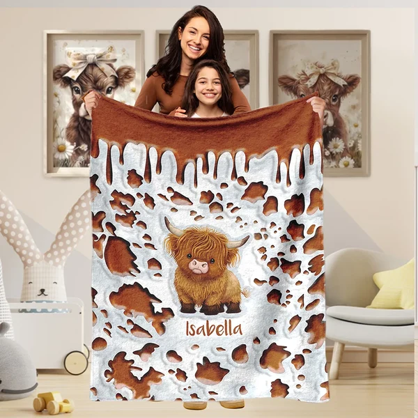 Versatile Personalised Highland Cow Blanket Custom Farmhouse Throw Reliable