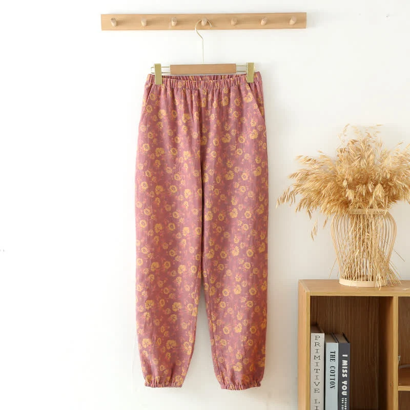 Durable Ownkoti Rose Cotton Gauze Jogger Pajama Pants High-End