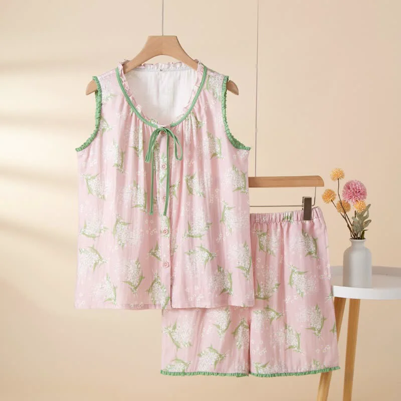Reliable Ownkoti Baby 39 s Breath Cotton Gauze Sleeveless Pajama Set Clean