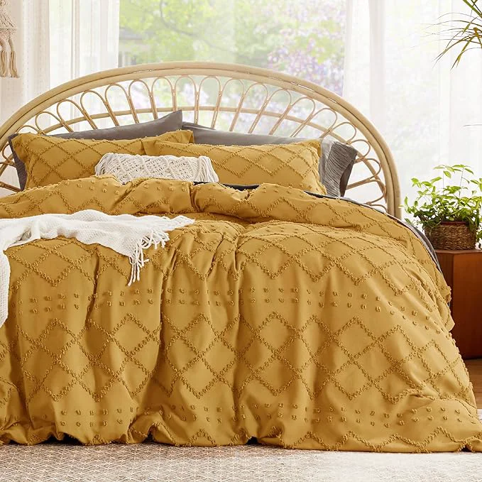 Expertly Made Bedsure Boho Duvet Cover King Size Mustard Yellow Breathable amp Soft Boho Bedding Machine Washable Comforter Cover for All Seasons Includes 1 Duvet Cover 104 quot x90 quot with 2 Pillow Shams amp Zipper Closure Stylish