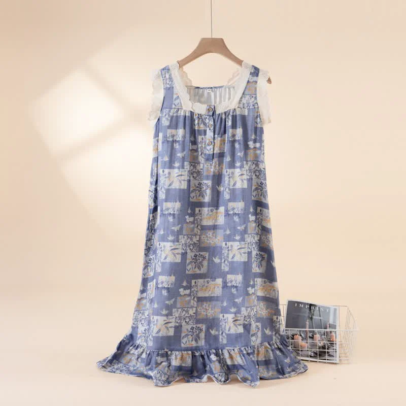High-Quality Ownkoti Cottage Butterfly Floral Cotton Sleeveless Nightgown Convenient