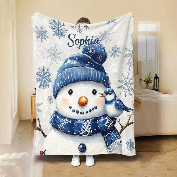 Healthy Custom Winter Theme Blanket – Snowman Reindeer Gingerbread amp Snowflakes Design Quality