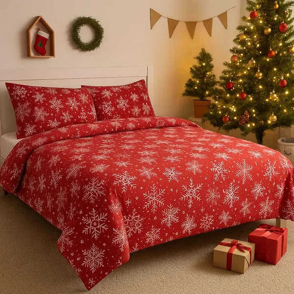 Original Design Winter Theme Doona Cover – Snowman Reindeer Gingerbread amp Snowflakes Design Classic