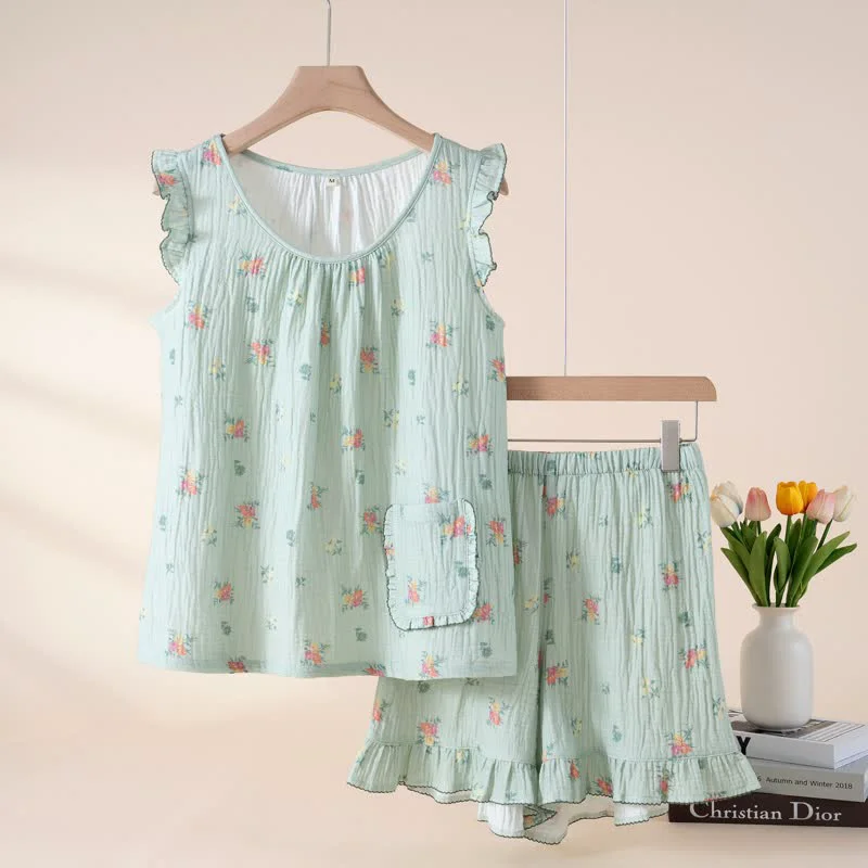 User-Friendly Ownkoti Floral Cotton Gauze Flutter Sleeve Pajama Set High-Quality