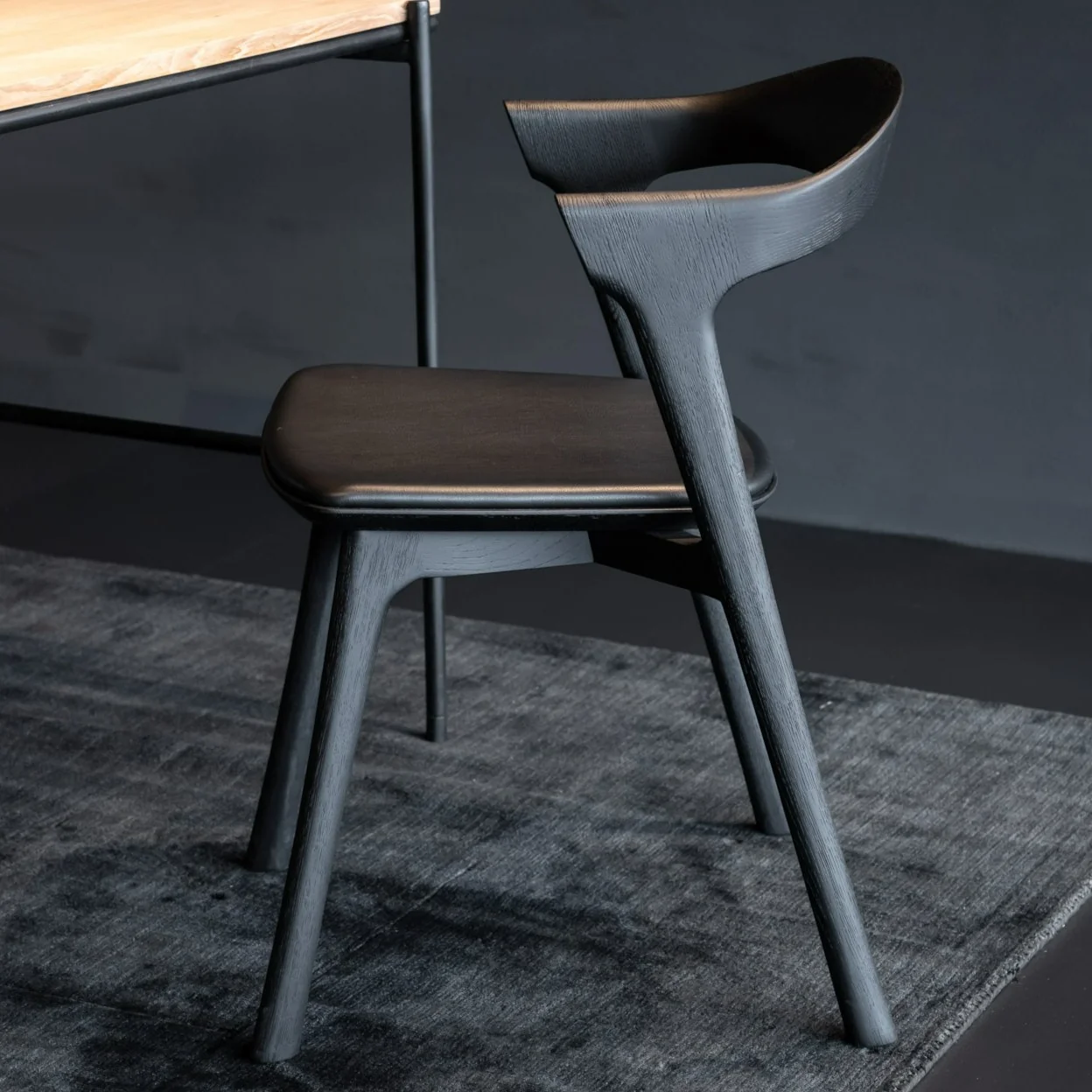Top-Quality Bok Solid Black Oak Dining Chair with Black Leather Cushion Effective
