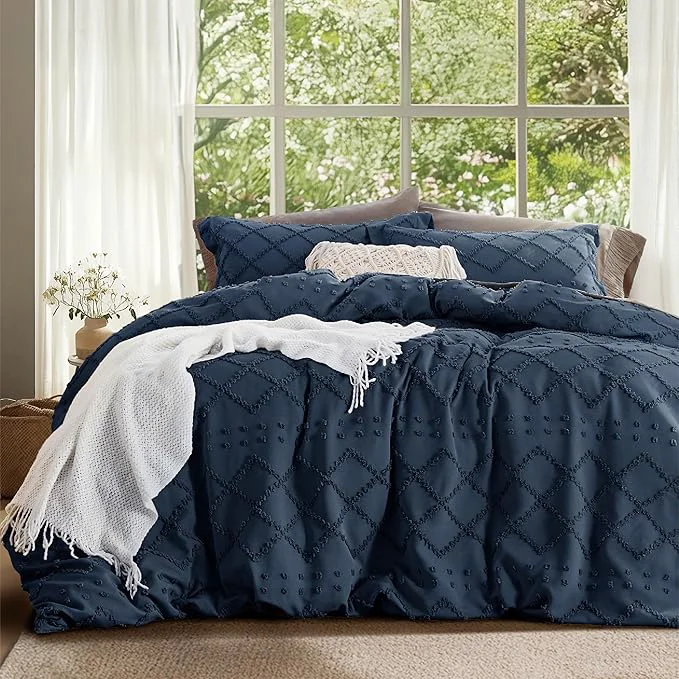 Pure Bedsure Boho Duvet Cover King Size - Navy Breathable amp Soft Boho Bedding Machine Washable Comforter Cover for All Seasons Includes 1 Duvet Cover 104 quot x90 quot with 2 Pillow Shams amp Zipper Closure Healthy