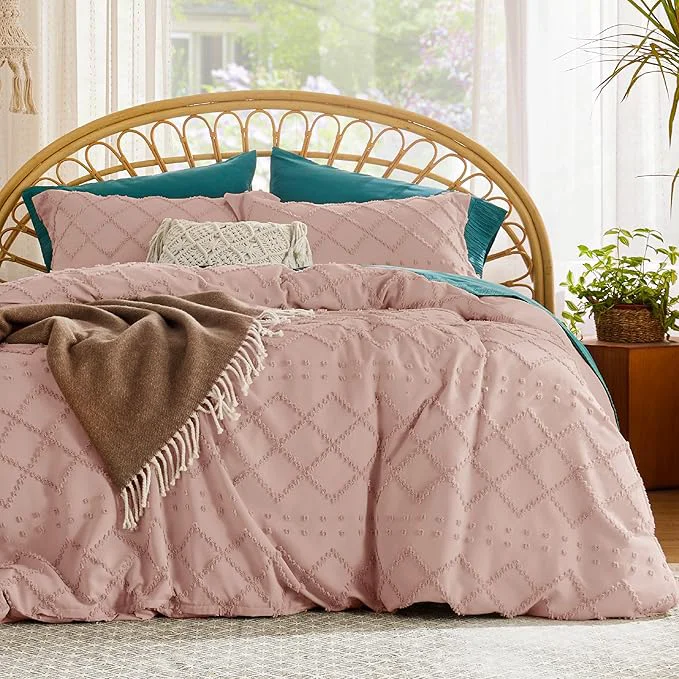 Clean Bedsure Boho Duvet Cover King Size - Pink Breathable amp Soft Boho Bedding Machine Washable Comforter Cover for All Seasons Includes 1 Duvet Cover 104 quot x90 quot with 2 Pillow Shams amp Zipper Closure Exceptional