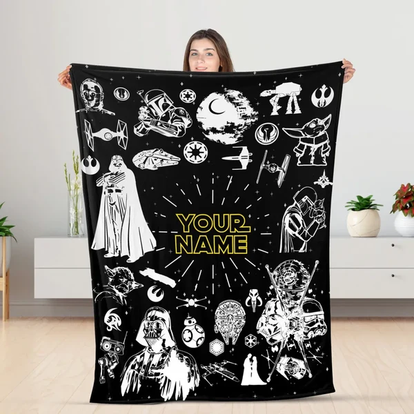 Flexible Personalised Star Wars Blanket with Name – Custom Galaxy Throw Gift for Kids amp Fans Excellent