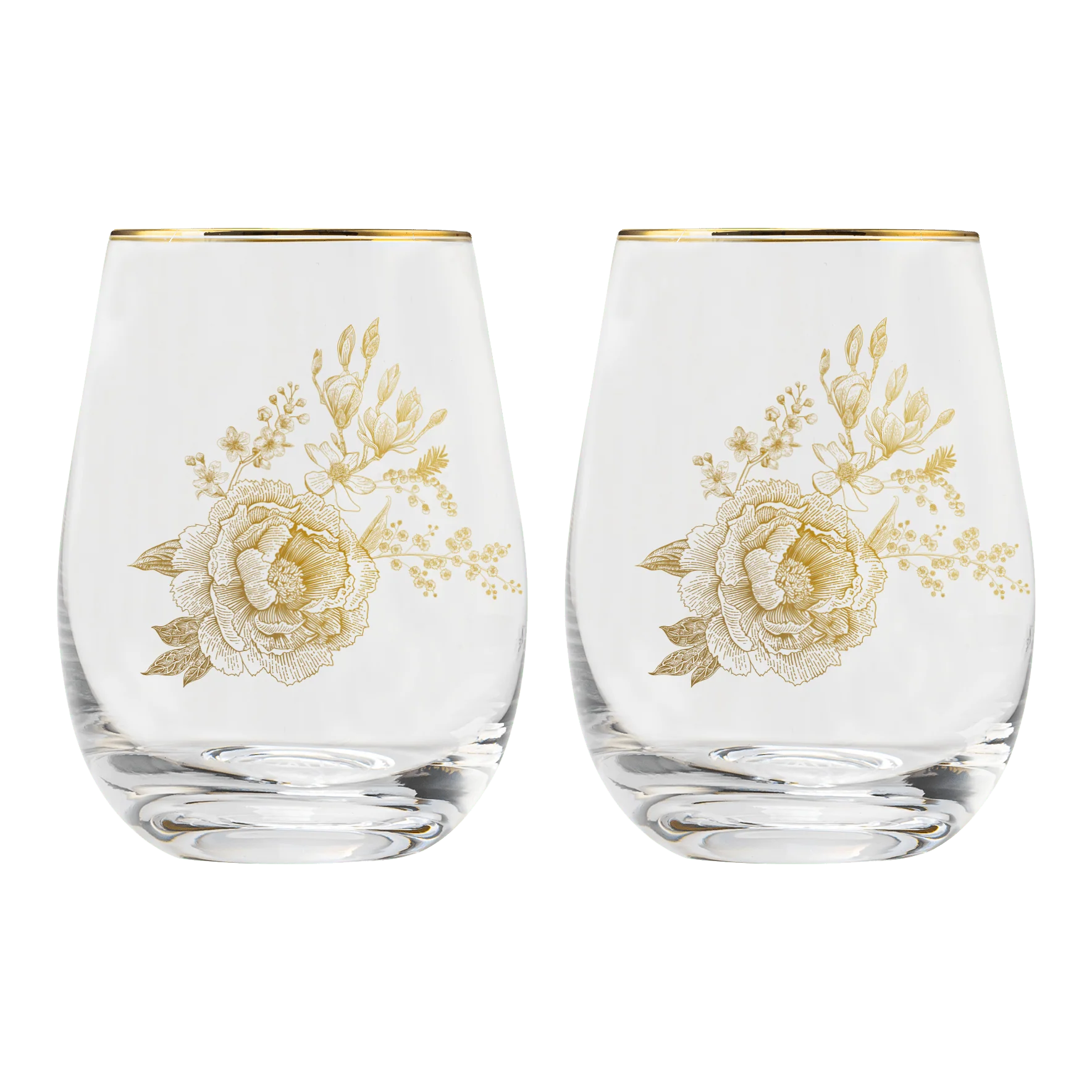High-Quality Delft Stemless Wine Glass - Boxed Set of 2 Detailed