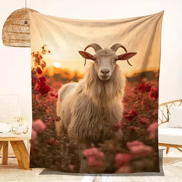 Genuine Goat Animal Blanket – Rustic Farmhouse Flannel Throw for Sofa Bed amp Home Decor Casual