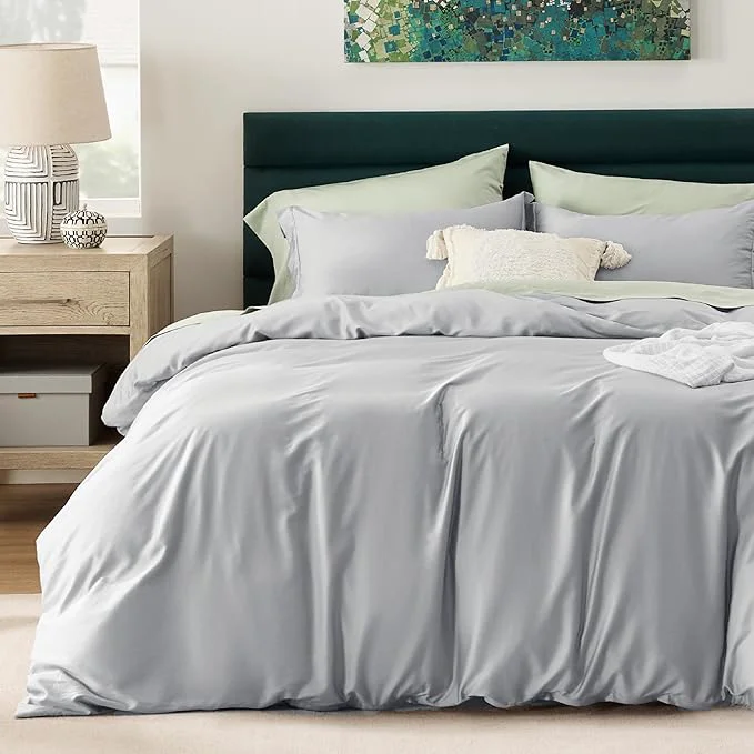 Fashionable Bedsure Cooling Duvet Cover King Size - Moisture Wicking and Silky Eucalyptus Lyocell Cotton Hybrid Comforter Cover Set for Hot Sleeper - Buttery Soft and Breathable Cooling Bedding Set Silver Grey Organic