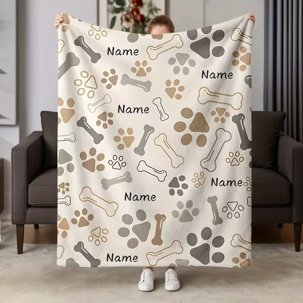 Excellent Personalized Pet Name Blanket with Paw Print – Custom Dog amp Cat Flannel Throw Gift for Pet Lovers Reliable