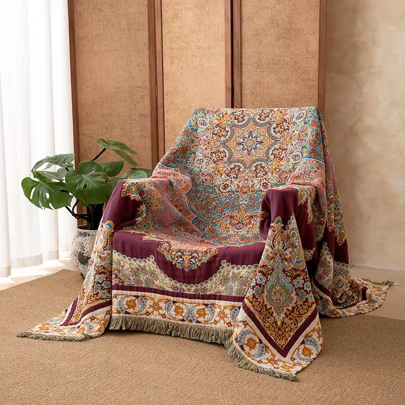 Secure Ownkoti Retro Ethnic Tassel Cotton Blanket Official