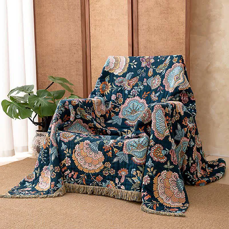 Crafted Ownkoti Boho Floral Tassel Cotton Blanket Dependable