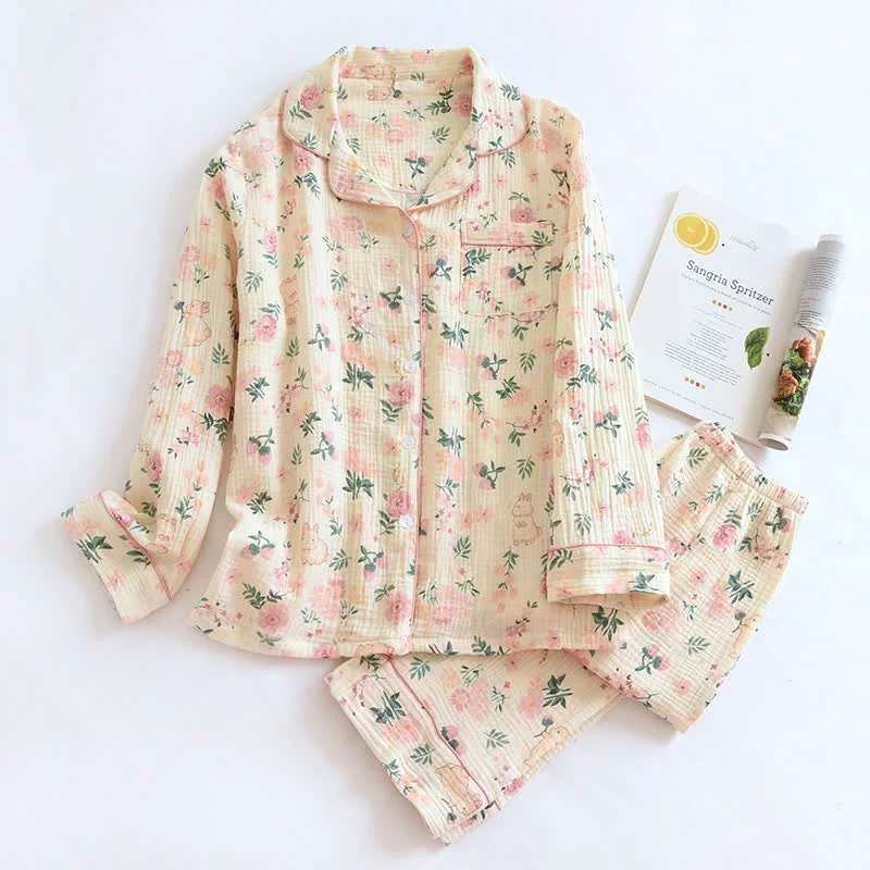 Functional Ownkoti Pink Floral amp Bunny Cotton Gauze Pajamas Next-Generation
