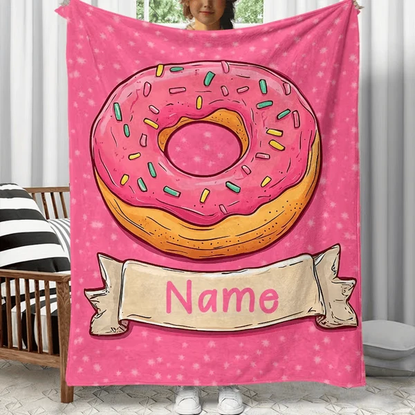 Stylish Personalized Donut Throw Blanket – Custom Sweet Dessert Flannel Blanket for Kids Teens amp Adults Fine Crafted