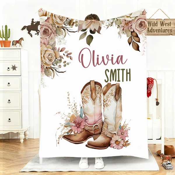 Smooth Personalized Cowgirl Rodeo Throw Blanket – Custom Vintage Western Flannel Blanket for Bedroom Decor Exclusive