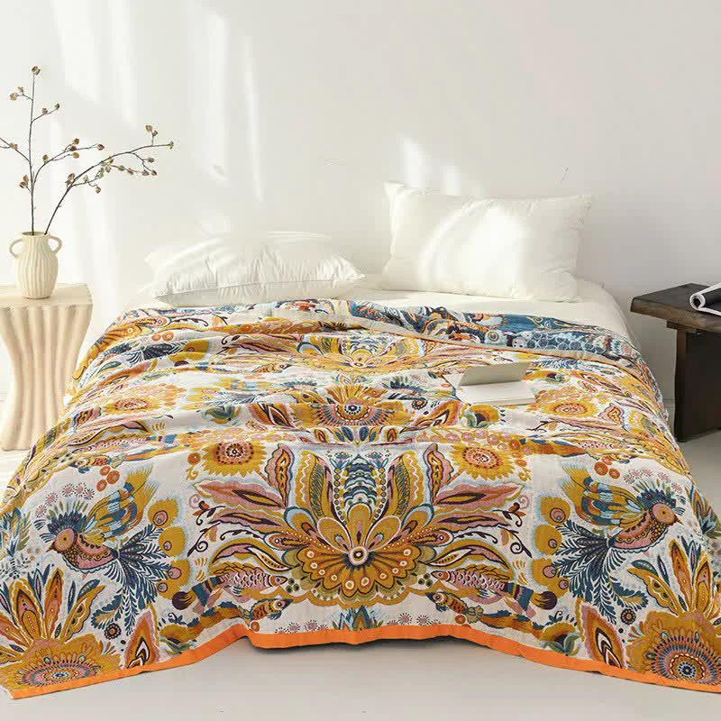 High-Grade Ownkoti Tropical Floral Pure Cotton Quilt Blanket Easy-to-Use