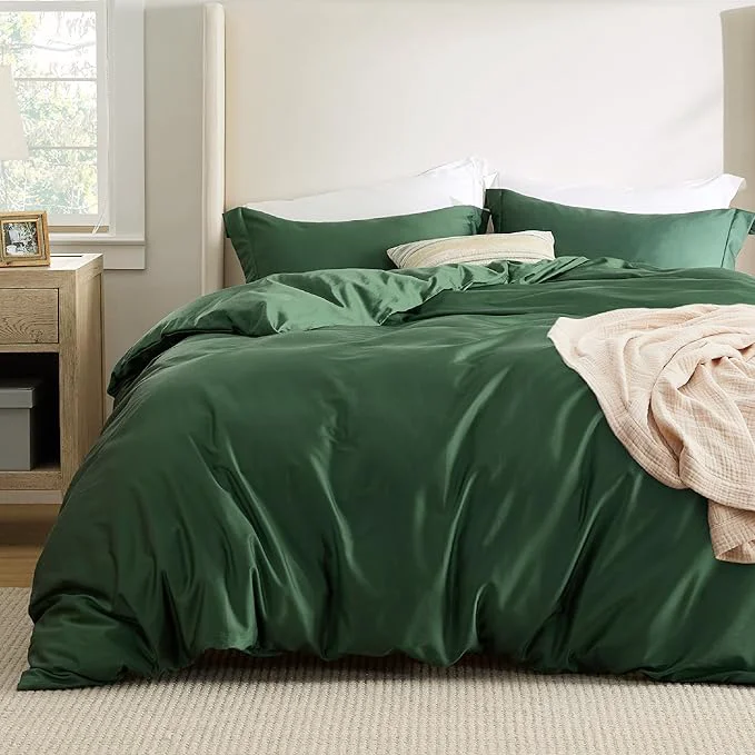 Organic Bedsure Cooling Duvet Cover King - Moisture Wicking and Silky Eucalyptus Lyocell Cotton Hybrid Comforter Cover Set for Hot Sleeper - Buttery Soft and Breathable Cooling Bedding Set Forest Green Original Design