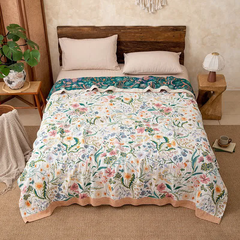 Professional Ownkoti Botanical Floral Pure Cotton Quilt Blanket Secure