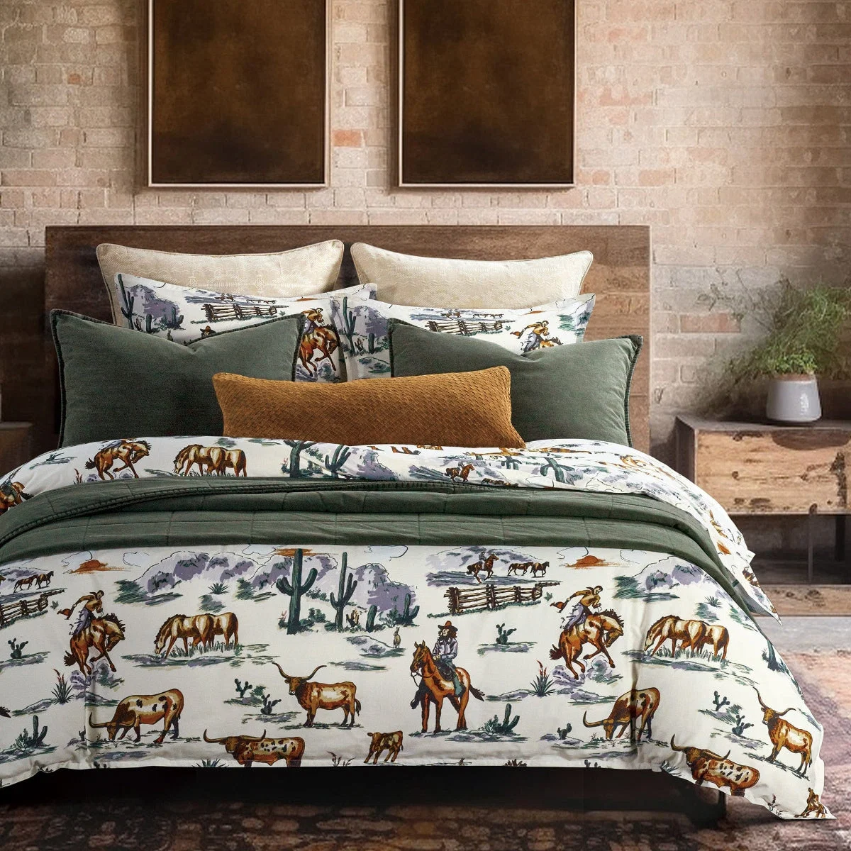 Contemporary Ranch Life Reversible Duvet Cover Set Fine Crafted