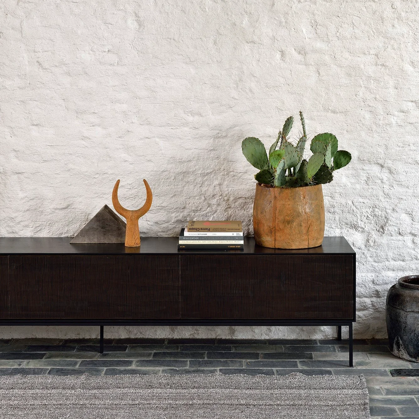 Exclusive Grooves Solid Teak Media Console 95.5 quot Fine Crafted