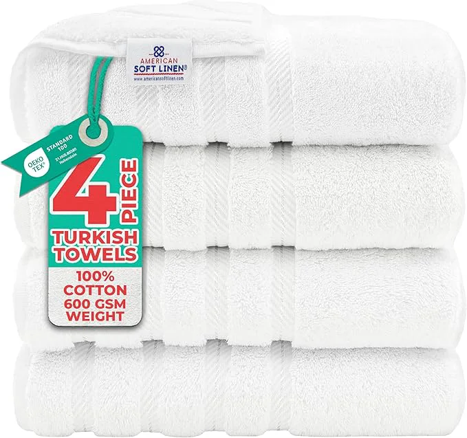 Optimized American Soft Linen Luxury 4 Piece Bath Towel Set 600 GSM Cotton Turkish Comfortable