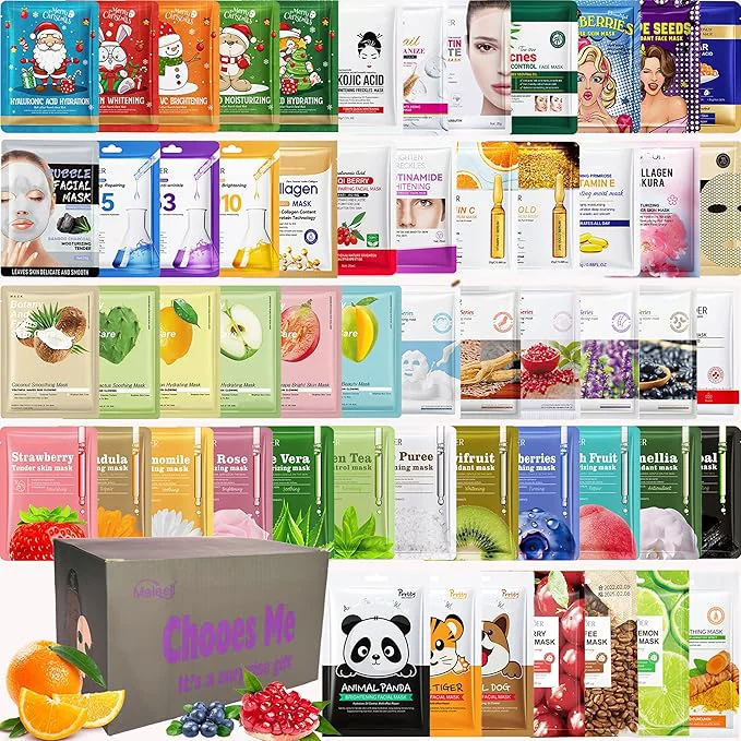 Minimalist 55 Pack Collagen Face Masks Skincare Bulk Sheet Masks Variety Set Green