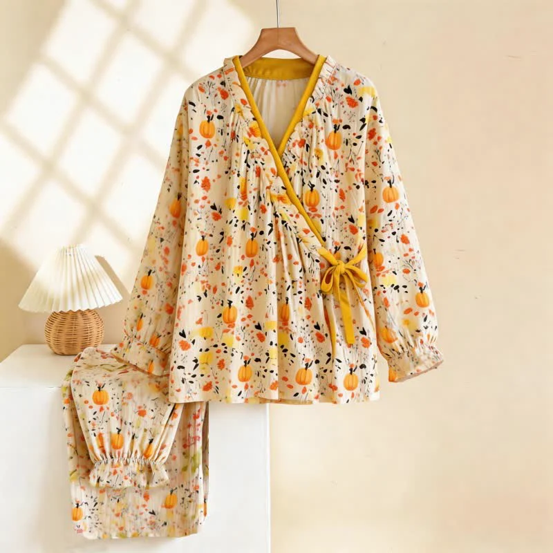 Top-Quality Ownkoti Ruffled Neck Yellow Floral Pajama Set Classic