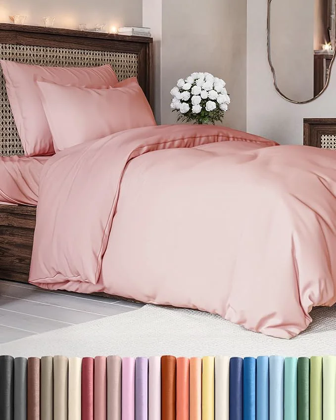 Safe Duvet Cover Twin Twin XL Size Set - Extra Soft Twin Twin XL Duvet Cover 68 quot x 90 quot with 1 Pillow Sham - Hotel Luxury Easy Care Fade with Zipper Closures amp Ties - Comfy amp Breathable Baby Pink Solid