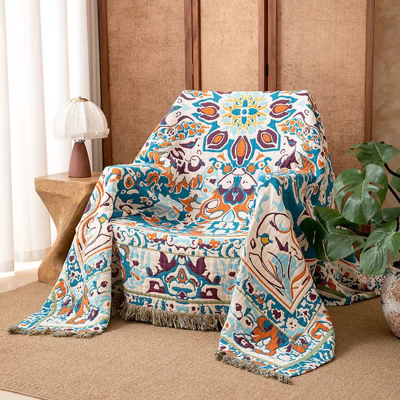 Top-Quality Ownkoti Retro Blue Pure Cotton Blanket Artisan