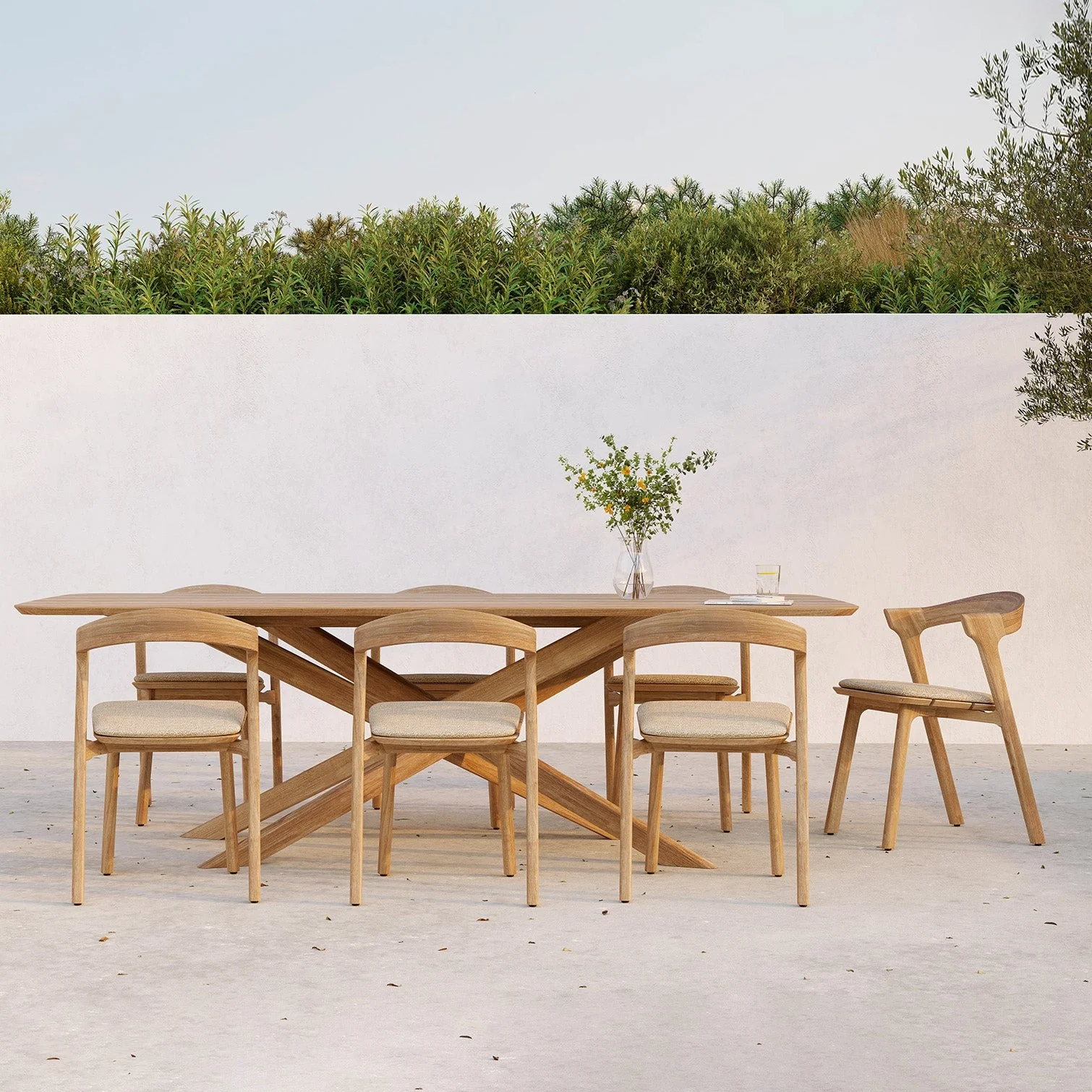 Modern Bok Solid Teak Outdoor Dining Chair With Natural Fabric Cushion Outstanding