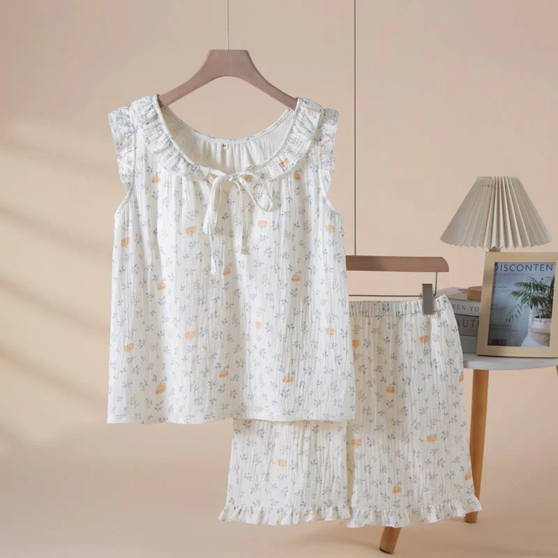 Trusted Ownkoti Pumpkin amp Leaf Cotton Gauze Sleeveless Pajamas High-Grade