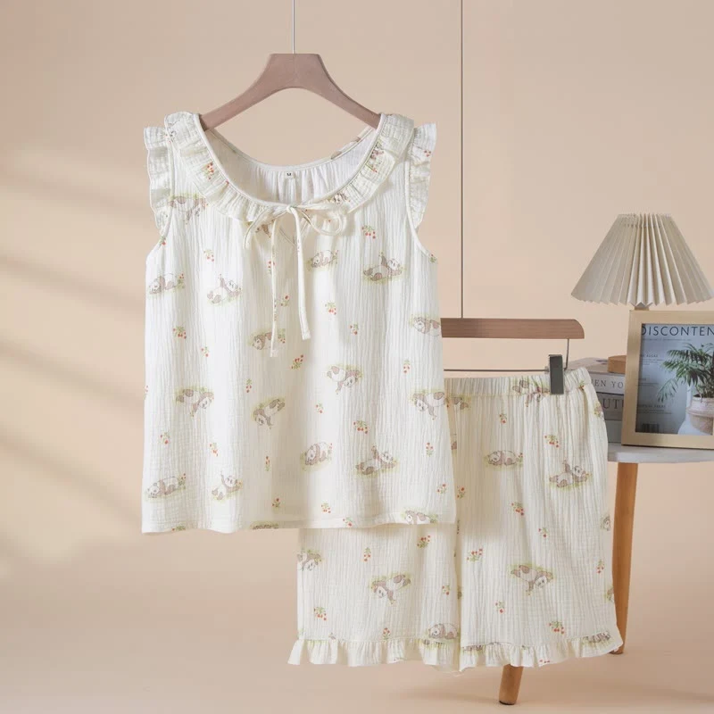 Breathable Ownkoti Cartoon Panda Cotton Gauze Sleeveless Pajamas Sophisticated