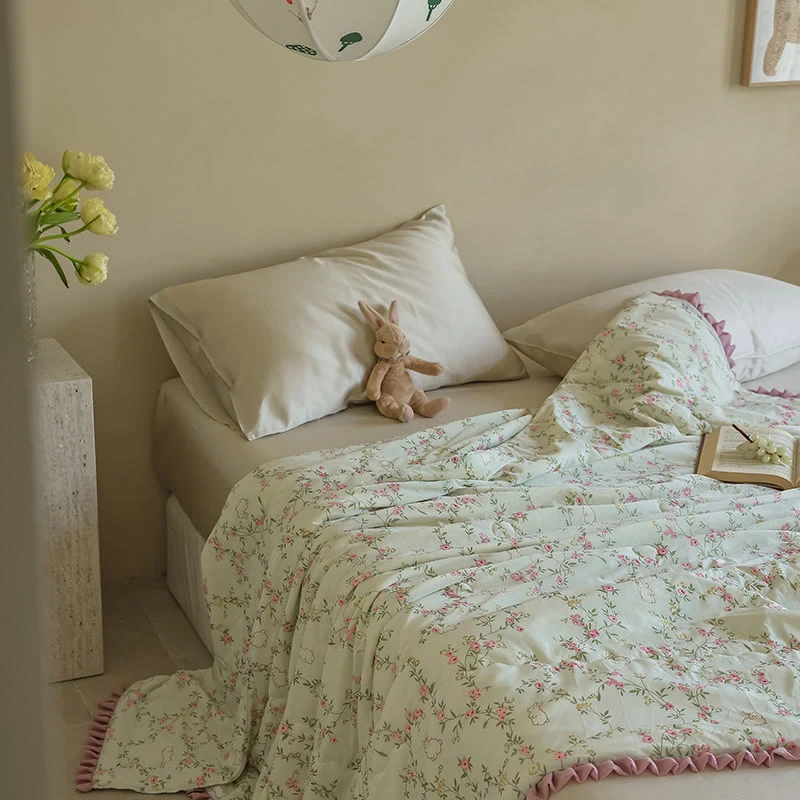 World-Class Ownkoti Floral amp Bunny Ruffled Trim Summer Quilt Easy-to-Use