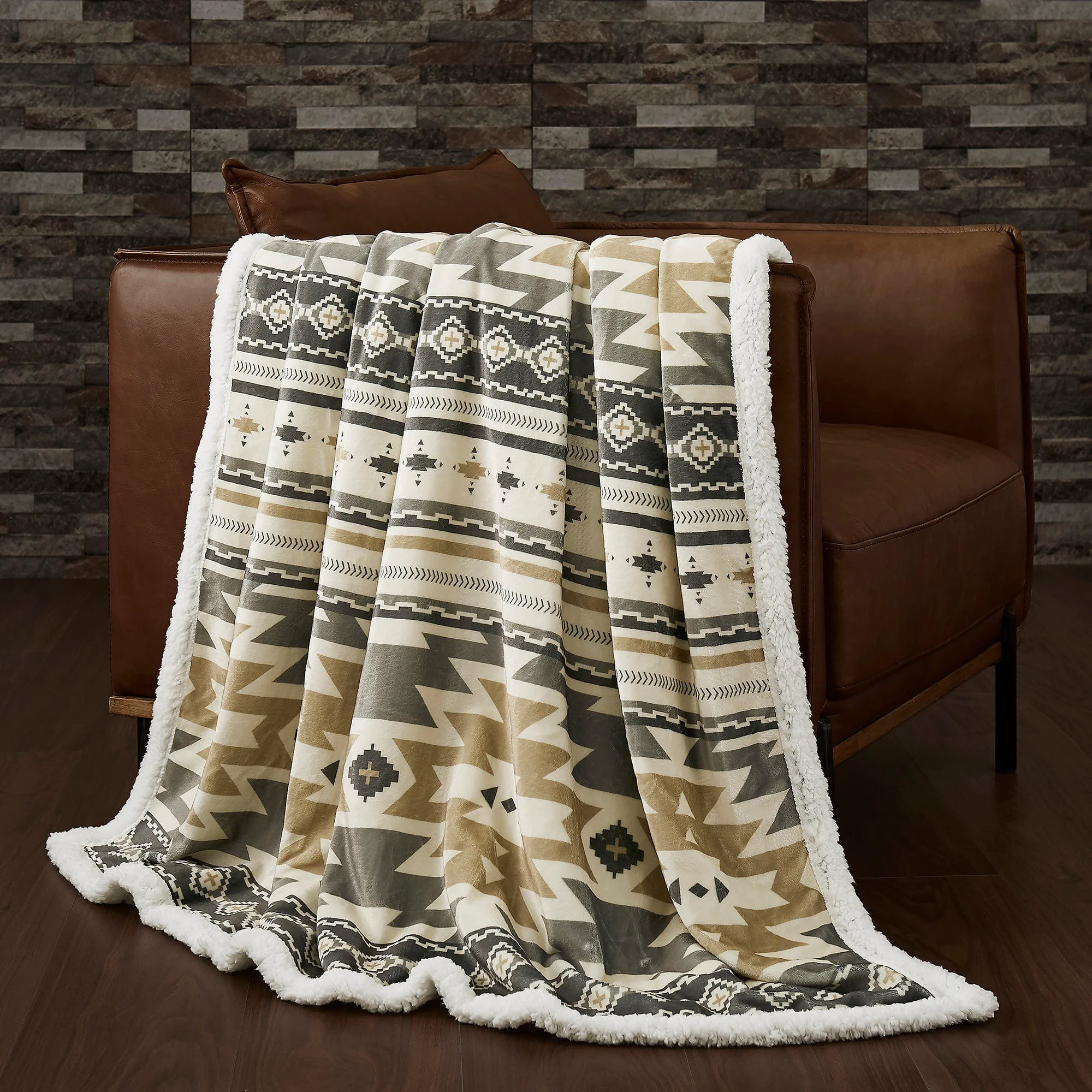 Eco-Friendly Desert Sage Campfire Sherpa Throw Fine