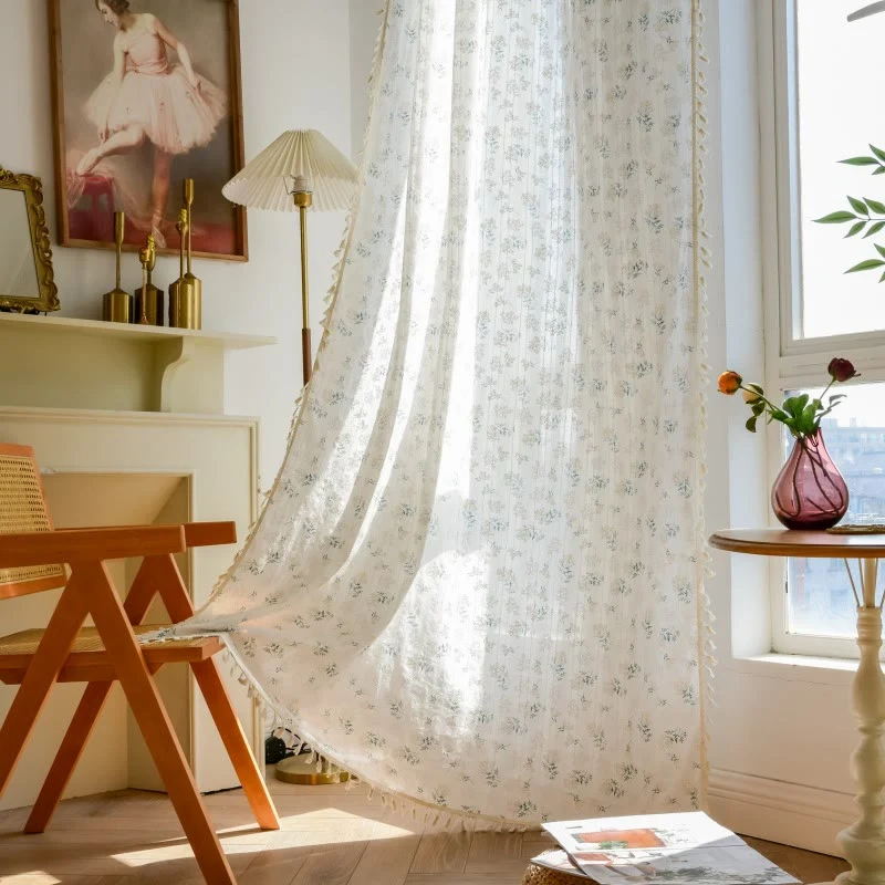 Lightweight Ownkoti Refresh Floral Tassel Cotton Sheer Curtain Smart
