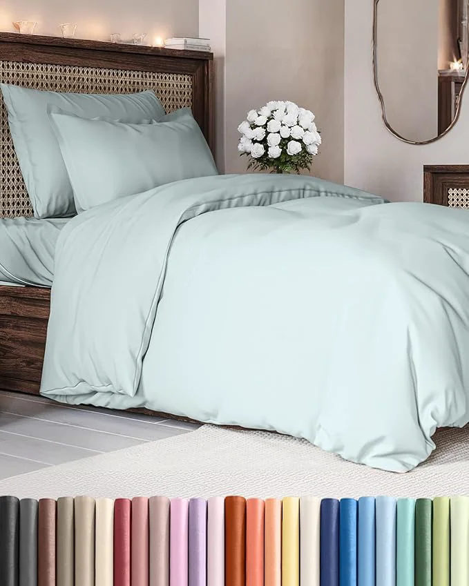 Exceptional Duvet Cover Twin Twin XL Size Set - Extra Soft Twin Twin XL Duvet Cover 68 quot x 90 quot with 1 Pillow Sham - Hotel Luxury Easy Care Fade with Zipper Closures amp Ties - Comfy amp Breathable Ice Blue Environmentally Friendly