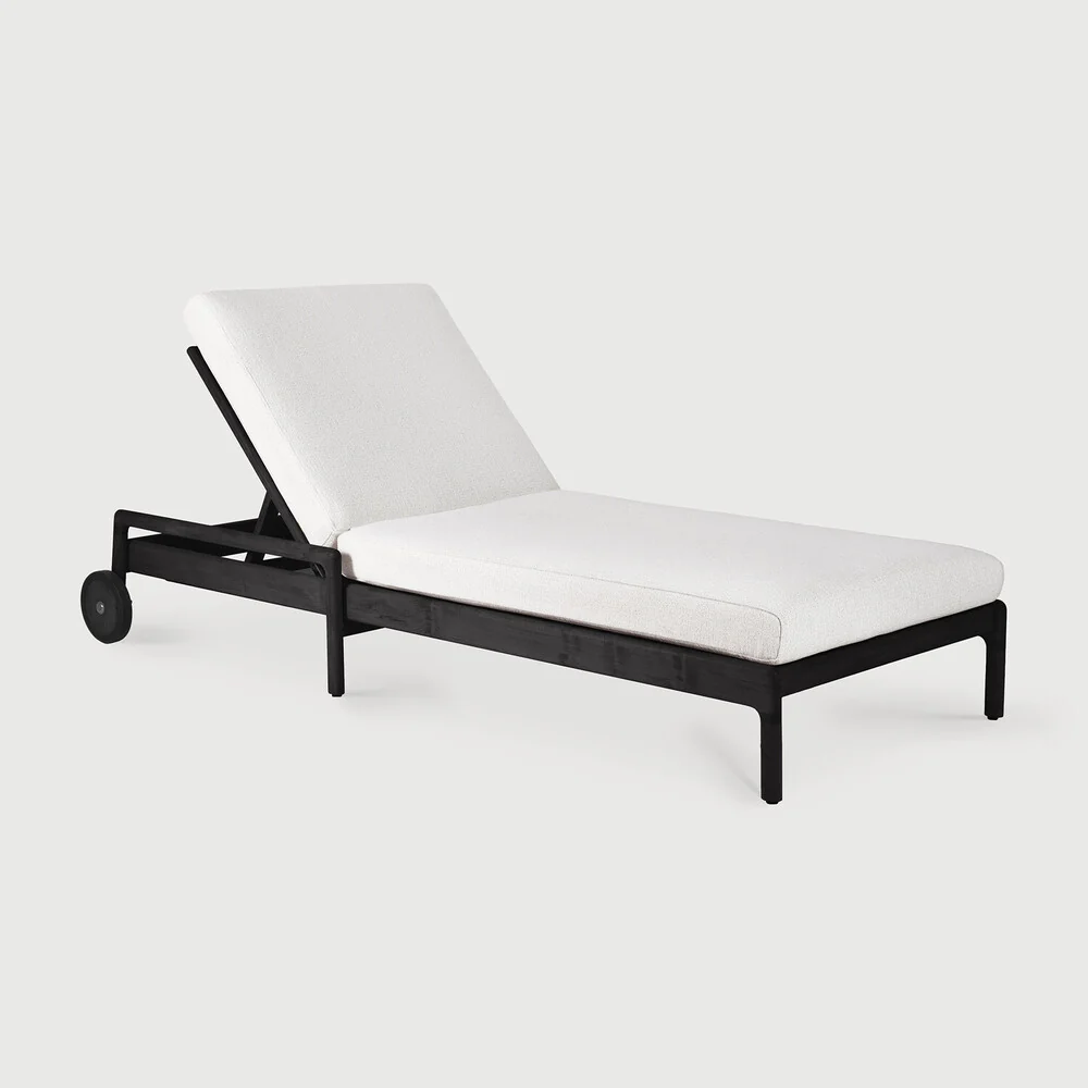 Luxury Jack Solid Black Teak Outdoor Adjustable Lounger Off White Fabric Sophisticated