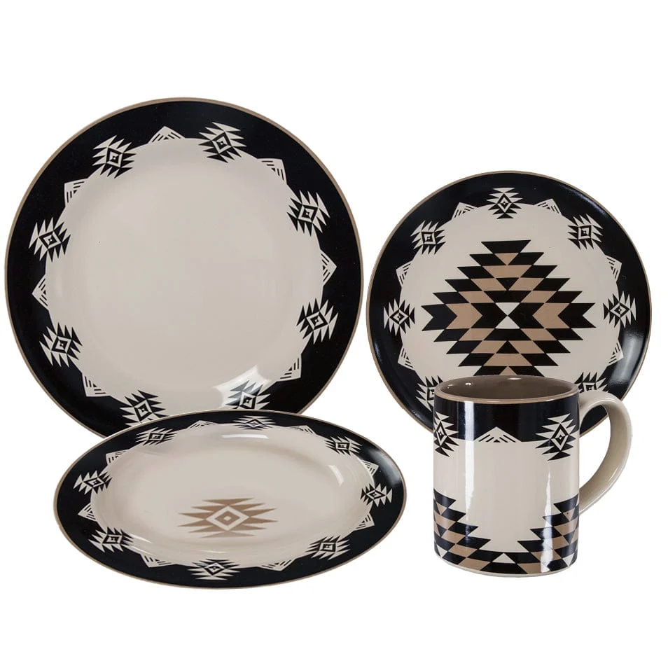 Smart Chalet Aztec Ceramic Dinnerware Set 16 Pc Excellent