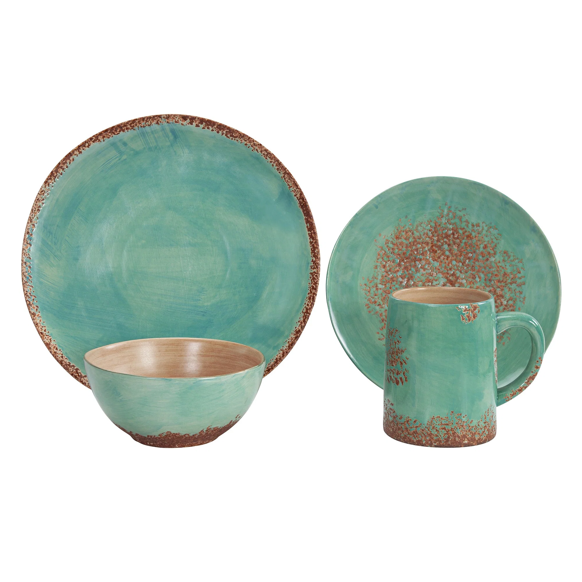 Luxury Patina Turquoise Ceramic Dish Set 16 Pc Dependable