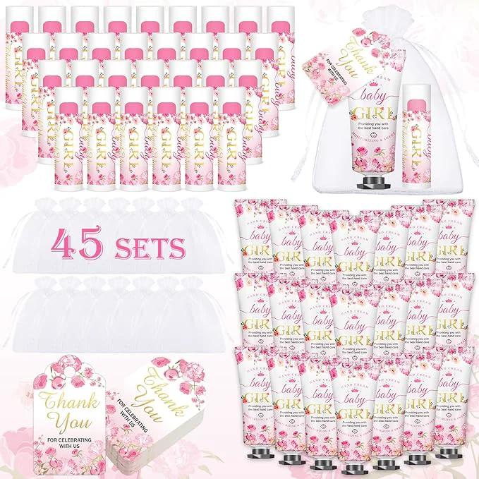 Pure VISCOO 45 Sets Baby Shower Hand Cream and Lip Balm Gifts Baby Shower Party Premium