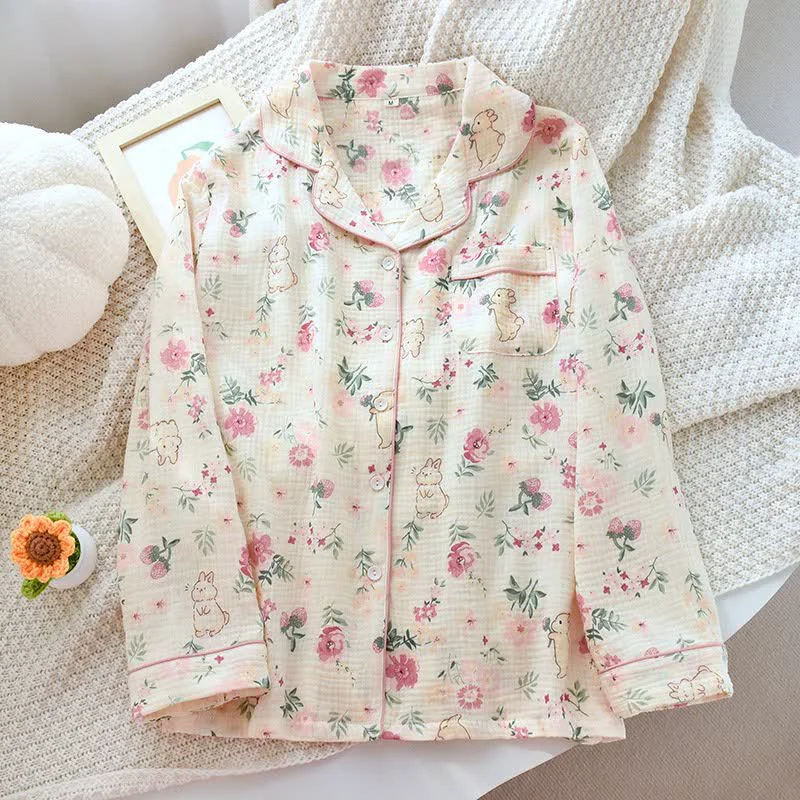 Smooth Ownkoti Floral amp Bunny Cotton Gauze Pajama Top Flexible