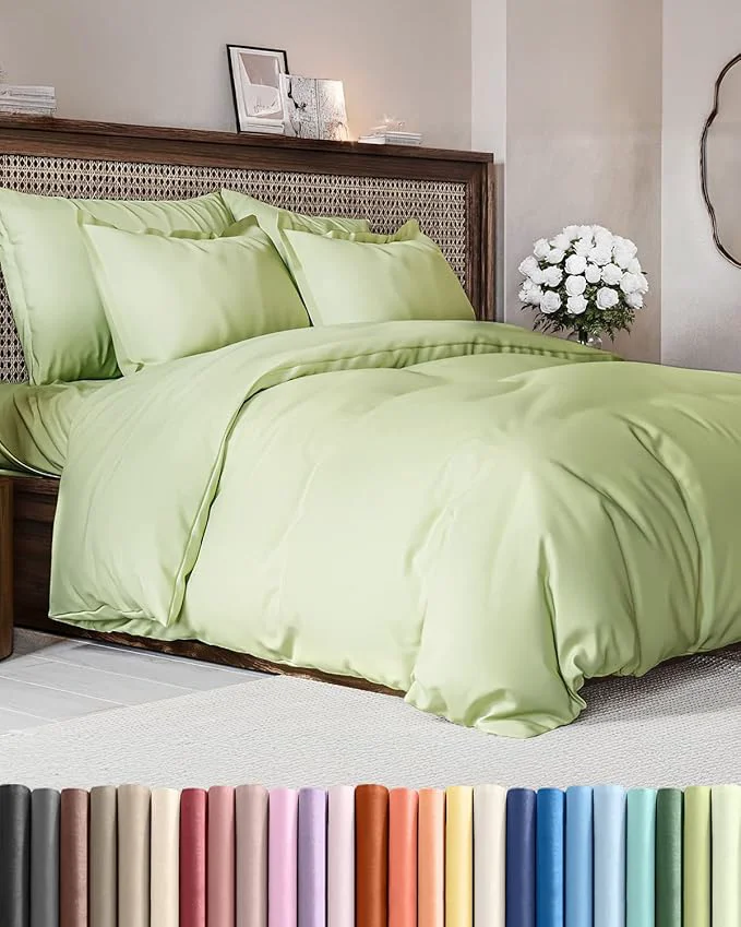 Quality Duvet Cover Queen Size Set - Extra Soft Queen Duvet Cover 90 quot x 90 quot with 2 Pillow Shams - Hotel Luxury Easy Care amp Fade w Zipper Closures amp Ties - Comfy Cozy amp Breathable Light Sage Green Easy-to-Use