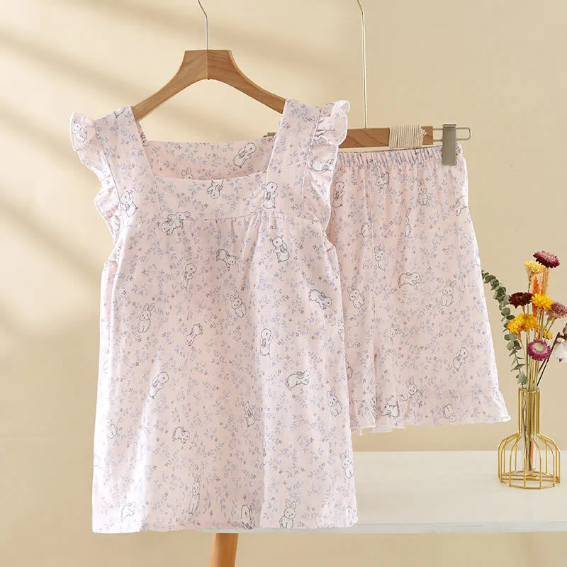 Lightweight Ownkoti Pastel Bunny Cotton Gauze Sleeveless Pajamas Proven