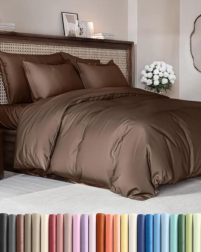 Superior Duvet Cover Full Size Set - Extra Soft Full Duvet Cover 80 quot x 90 quot with 2 Pillow Shams - Hotel Luxury Easy Care and Fade w Zipper Closures amp Ties - All Season Comfy Cozy amp Breathable Brown Recyclable