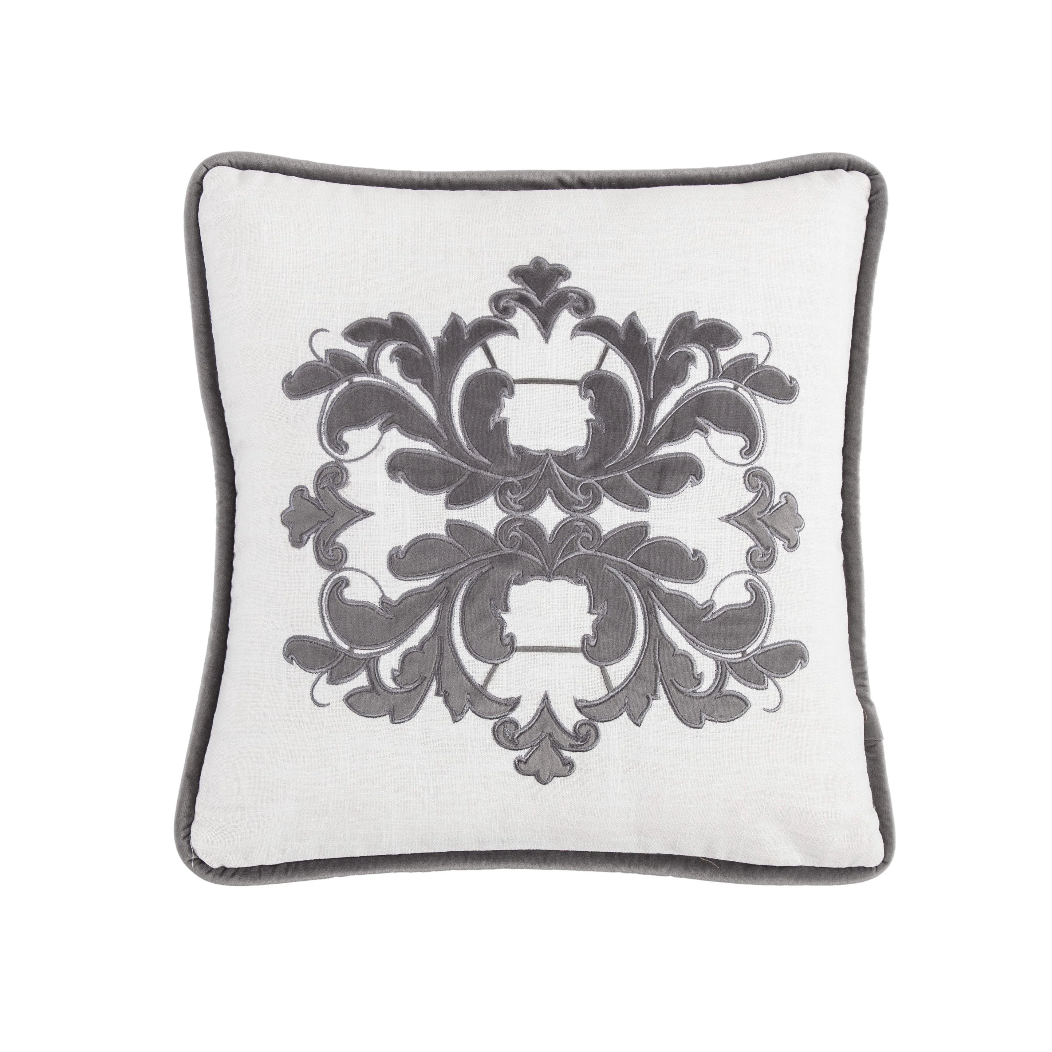 Smart Madison Velvet Embroidered White Square Pillow Crafted