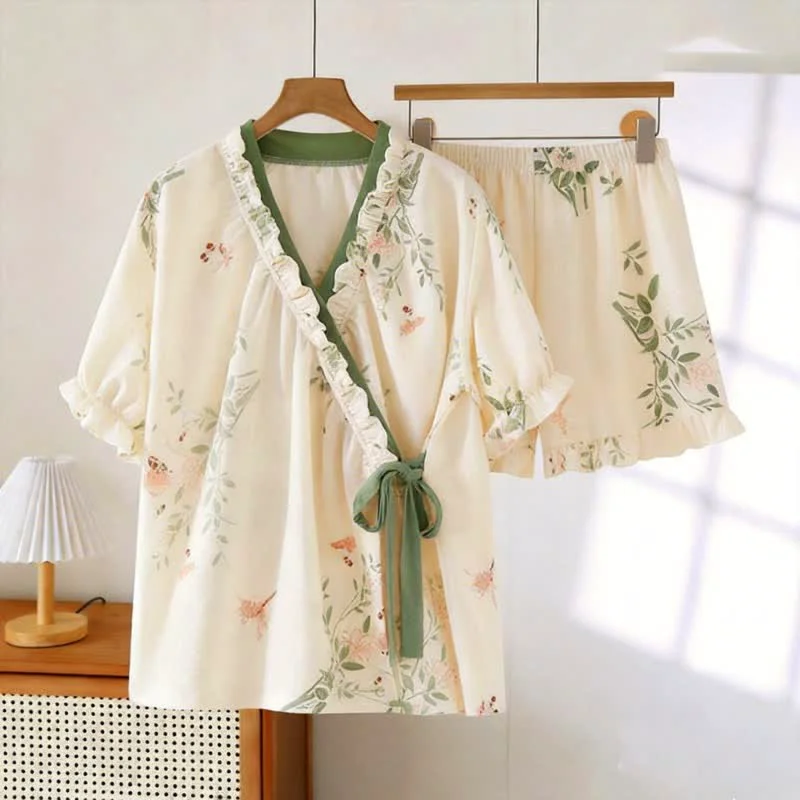 Lightweight Ownkoti Rustic Butterfly amp Leaf Ruffle Sleeve Pajamas Long-Lasting