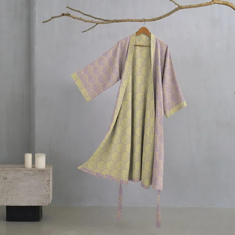 Natural Ownkoti Geometric Hexagon Cotton Double Gauze Robe Convenient