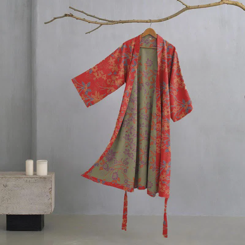 Traditional Ownkoti Vintage Rustic Floral Cotton Jacquard Robe Enhanced